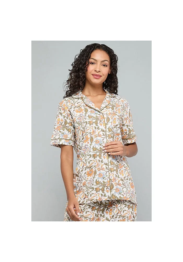 R&b Printed Lapel Collar Pyjama Set