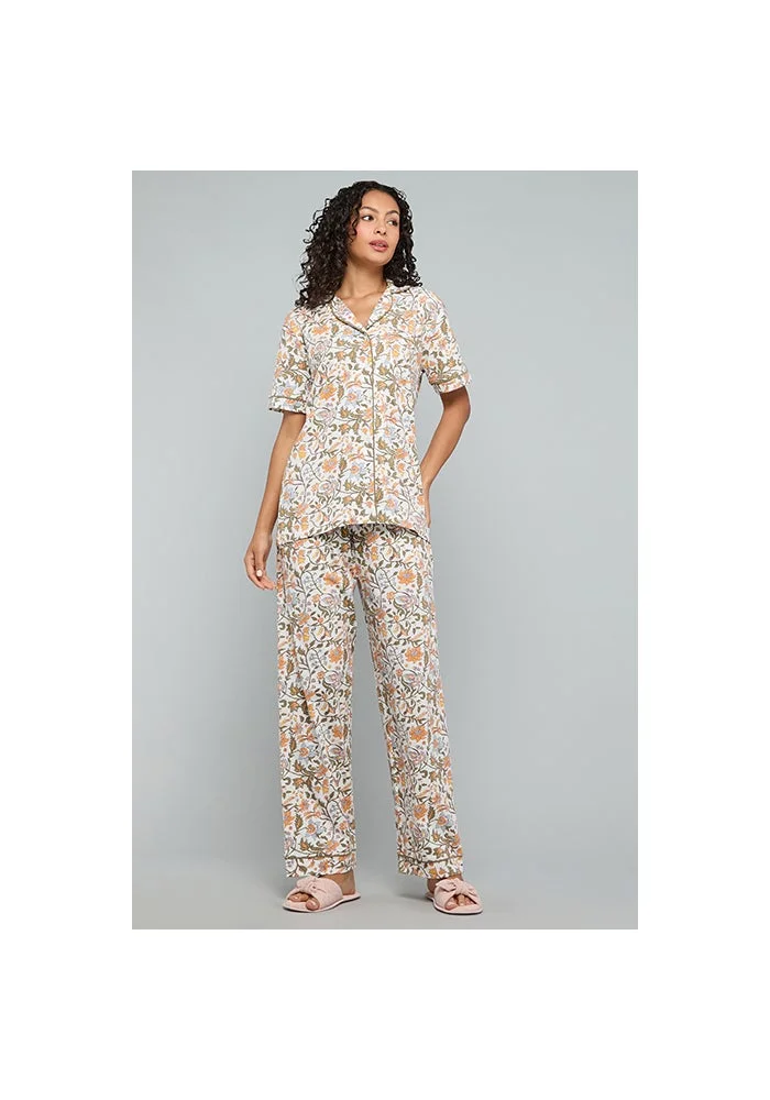 R&b Printed Lapel Collar Pyjama Set