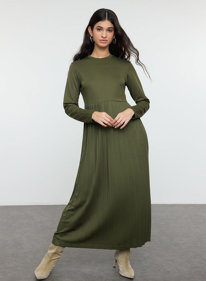 trendyol Khaki Pleated Knit Dress TCTAW24EL00000 - Image 1