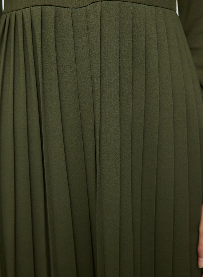 trendyol Khaki Pleated Knit Dress TCTAW24EL00000 - Image 4