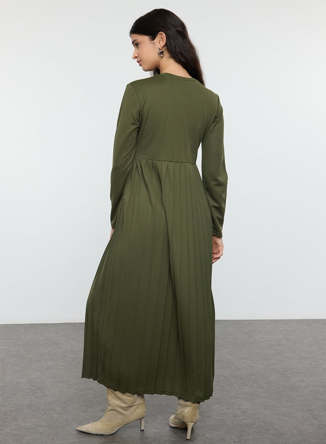trendyol Khaki Pleated Knit Dress TCTAW24EL00000 - Image 5