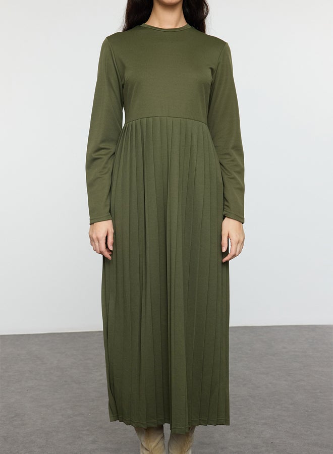 trendyol Khaki Pleated Knit Dress TCTAW24EL00000 - Image 3