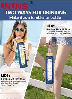UNUNS 1L Motivational Glass Water Bottle with Time Marker & Silicone Sleeve &  Straw & Bamboo Lids & Fruit Infuser , Leak Proof Reusable BPA Free Motivational Drinking Jug Water Jug  - Image 5
