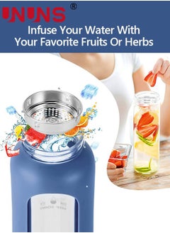 UNUNS 1L Motivational Glass Water Bottle with Time Marker & Silicone Sleeve &  Straw & Bamboo Lids & Fruit Infuser , Leak Proof Reusable BPA Free Motivational Drinking Jug Water Jug  - Image 3