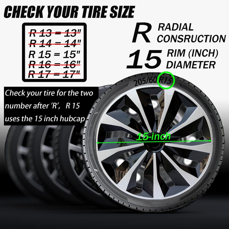 Aiqiying Hubcap Wheel Covers Replacement Size R15 Hub Caps Universal-Fit Steel Wheel Rims Cover ABS Tire Cap for Most Cars Trucks Sedans SUV -Set of 4ï¼ˆ15-inchï¼ŒSilver-Blackï¼‰ - Image 3