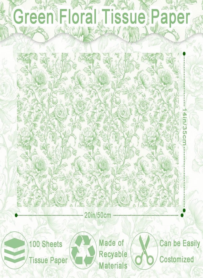 Fabllewavi 100 Sheets Sage Green Flower Tissue Paper, Vintage Flower Pattern Wrapping Paper for DIY Crafts Birthday Wedding Party Supplies, 13.8 x 19.7 Inch - Image 2