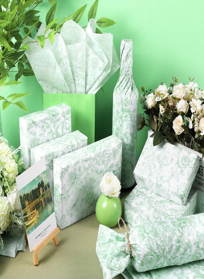 Fabllewavi 100 Sheets Sage Green Flower Tissue Paper, Vintage Flower Pattern Wrapping Paper for DIY Crafts Birthday Wedding Party Supplies, 13.8 x 19.7 Inch - Image 3