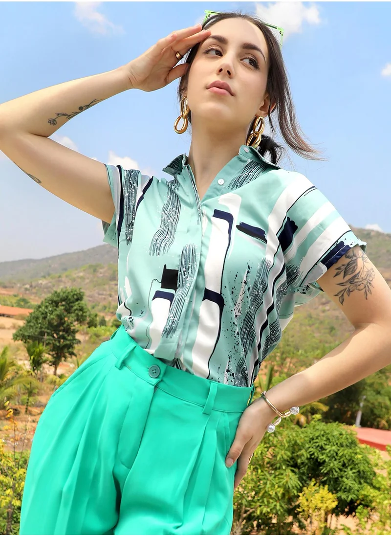 PINACOLADA Women's Mint Green Abstract Top