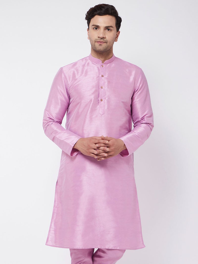 PRASHA Men's Onion Pink Silk Blend Kurta Only - Image 2