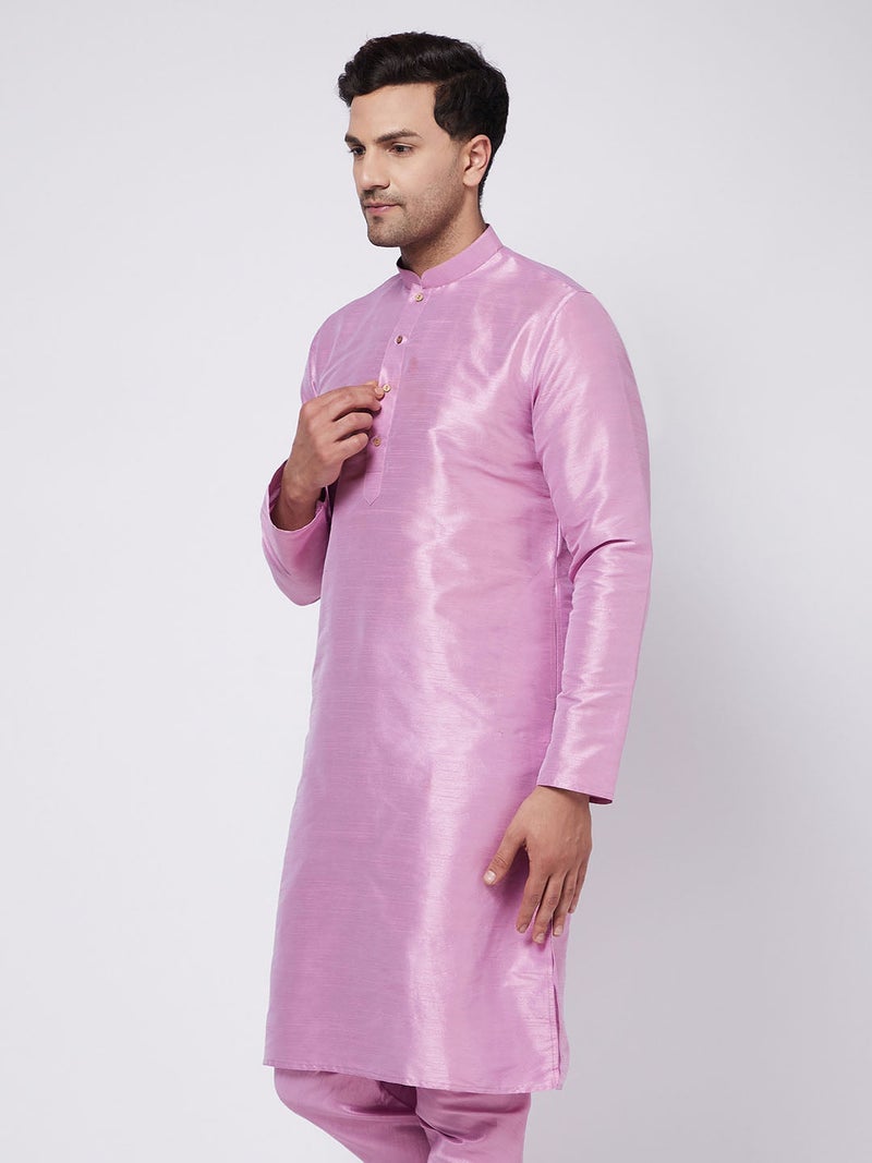 PRASHA Men's Onion Pink Silk Blend Kurta Only - Image 3