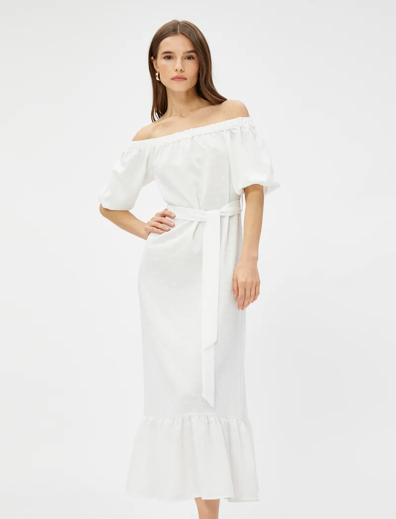 كوتون Midi Dress Off the Shoulder Belted
