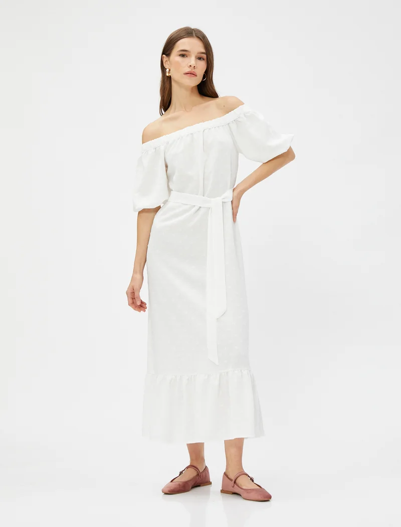 كوتون Midi Dress Off the Shoulder Belted