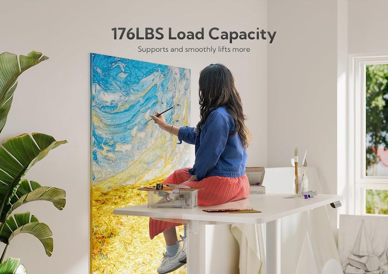 Claiks مكتب واقف قابل لضبط الارتفاع كهربائي من Claiks، 35x20 بوصة، مكتب واقف وجالس للمكتب المنزلي، سطح أبيض/إطار أبيض - Image 4