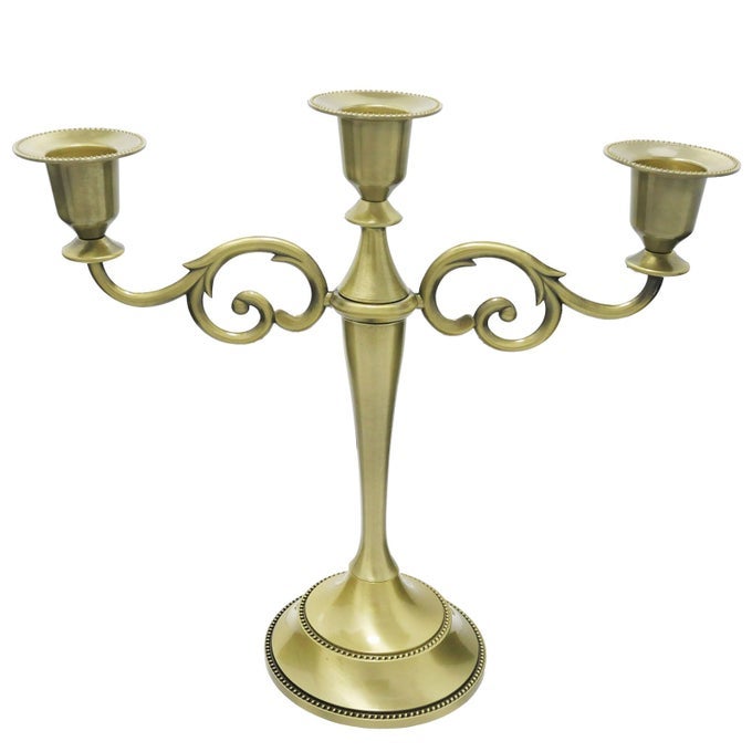 3 CANDLE METAL CANDELABRA CANDLESTICKS HOLDER FOR FORMAL EVENTS WEDDING CHURCH HOLIDAY DCOR HALLOWEEN TAPER CANDLE HOLDER STAND CENTERPIECE ELEGANT DECORATION PIECE FOR TABLEBRONZE