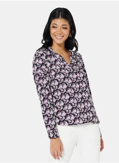 فيرو مودا Floral Notch Neck Blouse