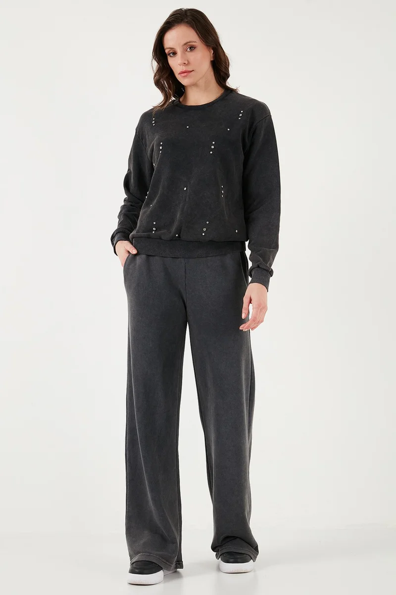 Fashion Friends Cotton Blend Relax Fit High Waist Wide Leg Sweatpants Women's Sweatpants 24K0211K1