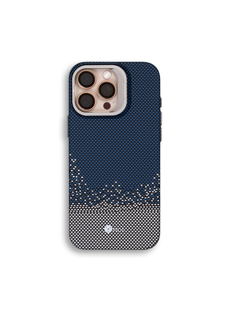 YNOT iPhone 15 Kevlar Fiber Case with MagSafe and Stand - Blue and Grey - Image 1