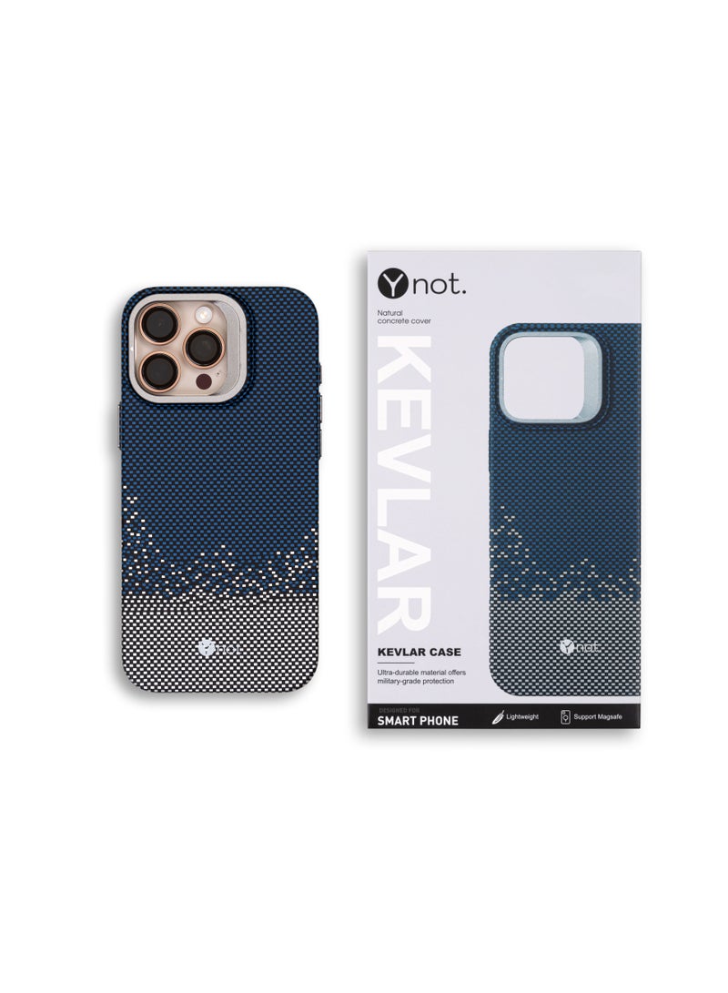 YNOT iPhone 15 Kevlar Fiber Case with MagSafe and Stand - Blue and Grey - Image 5