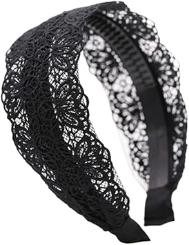 Minkissy Black Lace Hair Hoop Broadside Lace Headband Wide Hair Hoop Floral Lace Headband Gothic Lace Headband for Women Girls Black - Image 1