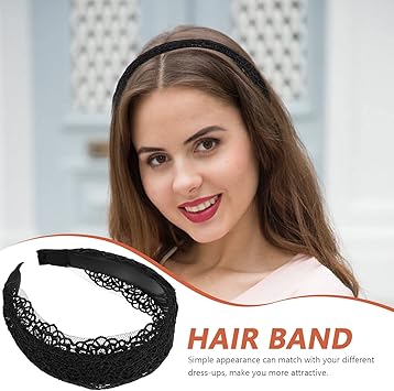 Minkissy Black Lace Hair Hoop Broadside Lace Headband Wide Hair Hoop Floral Lace Headband Gothic Lace Headband for Women Girls Black - Image 4