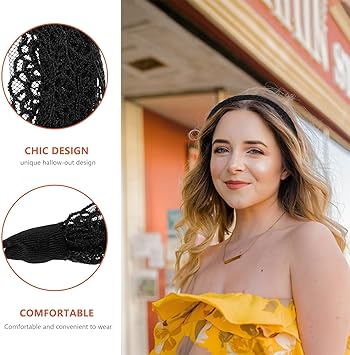 Minkissy Black Lace Hair Hoop Broadside Lace Headband Wide Hair Hoop Floral Lace Headband Gothic Lace Headband for Women Girls Black - Image 5