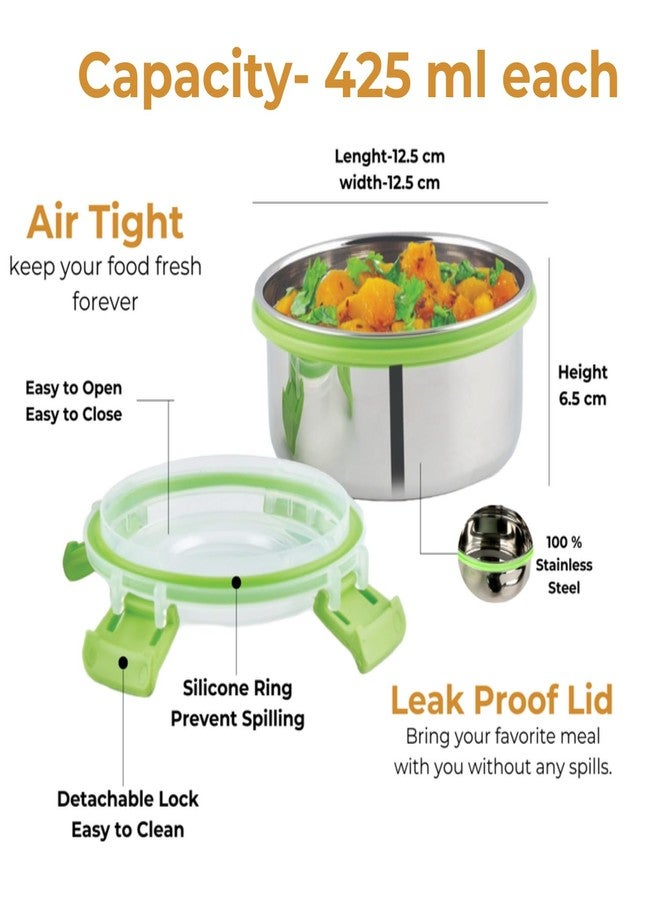 uninox Smart Lock Stainless Steel Lunch Box |Airtight & Leak-Resistant Design | Durable | Versatile | BPA-Free Safe Lid | for Office,School,Travel | Green | 425 ml | 1 Piece - Image 5