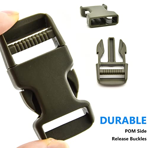 MELORDY 1 inch Buckles Straps Set with 10 Yards Nylon Webbing, 10 pcs Quick Side Release Plastic Buckle, 20 pcs Tri-glide Slide Clip for Luggage and Backpack Replacement (Army Green) - Image 2