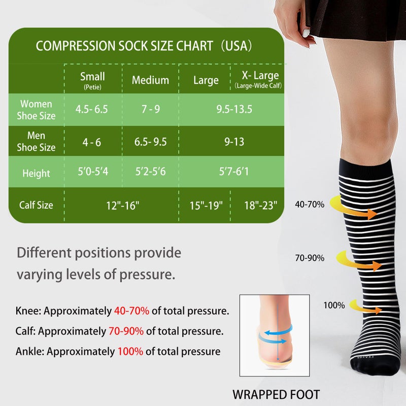 LEVSOX Viscose Made from Bamboo Compression Socks for Women&Men 20-30 mmHg Knee High Fun Cute Graduated Support Socks for Nurses, Pregnant Women, Travel and Flight, Medical, Black, Stripe, Polka Dots - Image 4