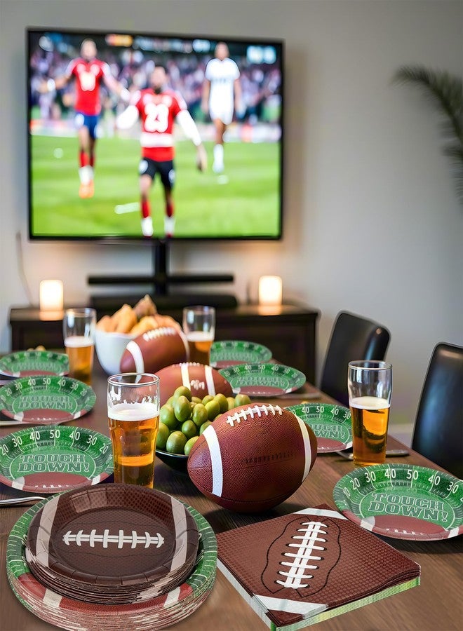 Litmitfu 96 Pcs Football Party Supplies Kit - Football Plates and Napkins Sets, Touchdown Party Paper Dinner Dessert Plates Luncheon Napkins Tableware for Football Birthday Game Day Tailgate Party Table Decor - Image 2