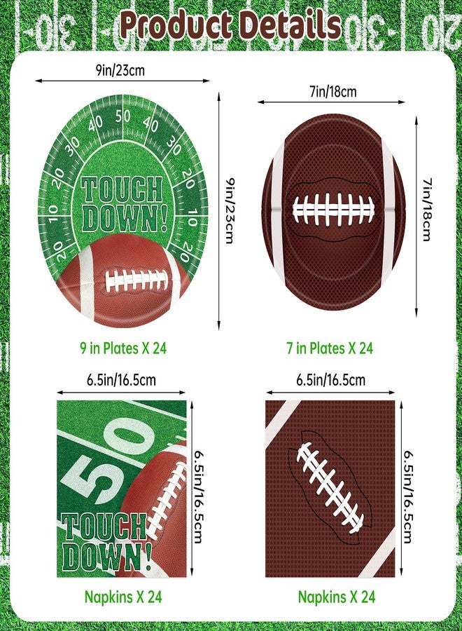 Litmitfu 96 Pcs Football Party Supplies Kit - Football Plates and Napkins Sets, Touchdown Party Paper Dinner Dessert Plates Luncheon Napkins Tableware for Football Birthday Game Day Tailgate Party Table Decor - Image 3