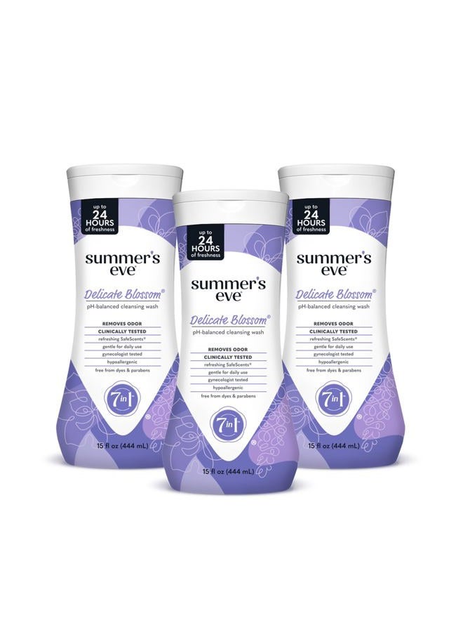 Summer's Eve Delicate Blossom Daily Refreshing All Over Feminine Body Wash, Removes Odor, Feminine Wash pH Balanced, 15 fl oz, 3 Pack - Image 1