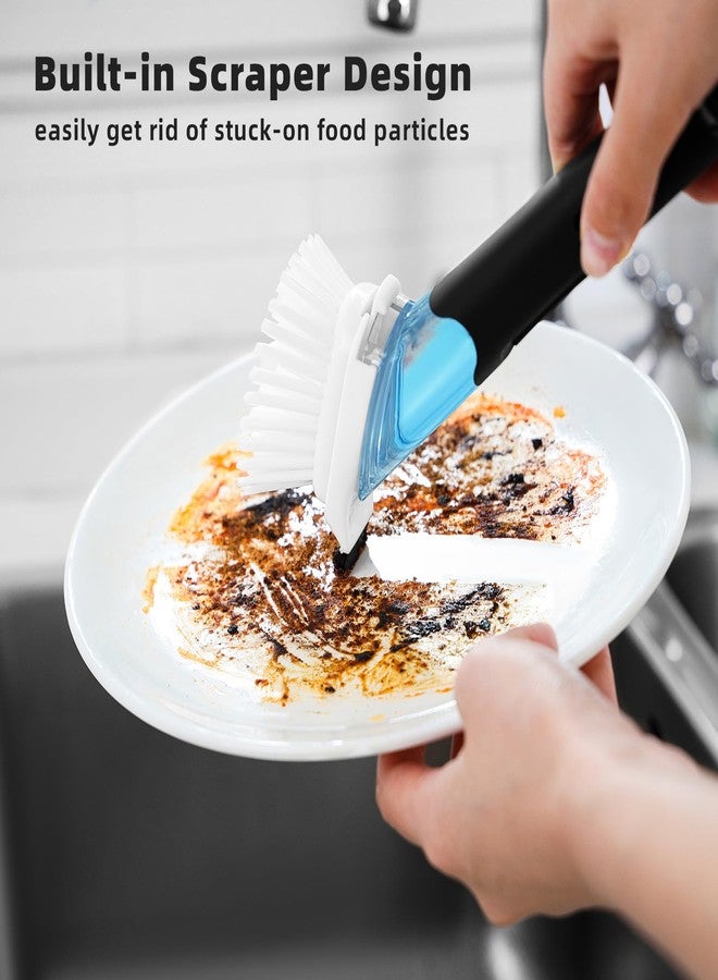 SUBEKYU Dish Brushes with Soap Dispenser, Kitchen Dish Scrubber Brushes with Handle, Dishwashing Cleaning Scrubbers for Dishes/Pans/Pots, Black, 2Pack - Image 4