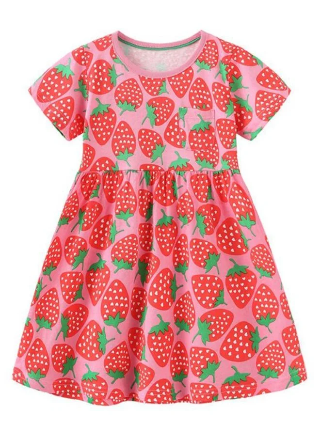 YUNIQEE Red A-Line Crew Neck Printed Dress