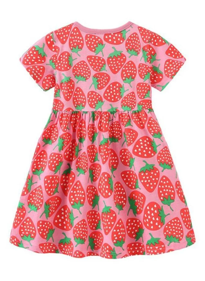 YUNIQEE Red A-Line Crew Neck Printed Dress