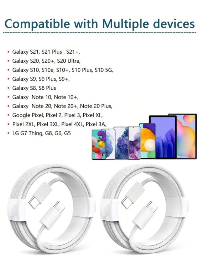 Generic - Original Fabric Fast Charging Cable USB C to USB C Apple Specifications, 2 Pieces 60W, Fast Charging Cable for iPhone 15/15 Plus/15 Pro/15 Pro Max, for Galaxy S24 S23 S22, iPad Pro, MacBook Air - Image 1