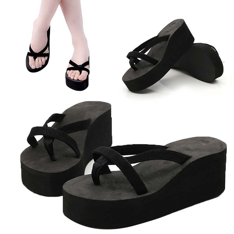 2pcs Beach Flops Women Sandals Flops Slippers Size 40 (Black) - Image 4