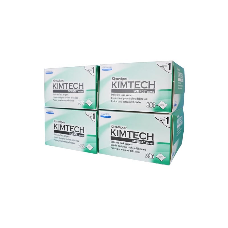 iSONIC Kimtech Science KimWipes Delicate Task Wipers, 4.4 x 8.4 in., 1-Ply, 286 Sheets/Box, 4 Packs, KW01x4 - Image 1