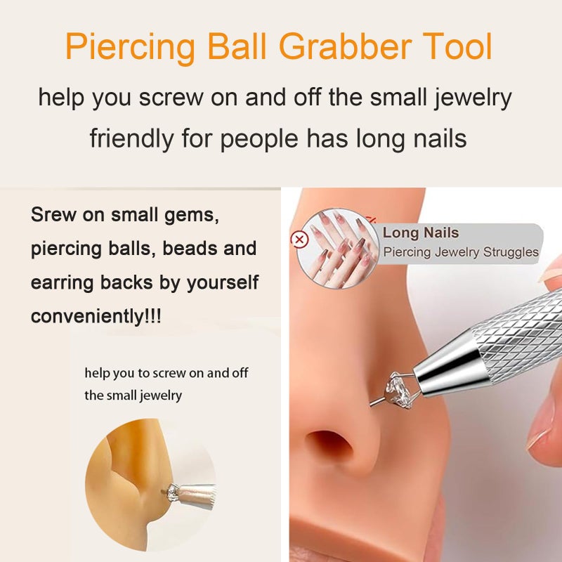 Longita Piercing Ball Grabber Tool Piercing Assistant Tool Piercing Jewelry Septum Ball Screw Tools for Changing Jewelry Piercings Removal Tools Screw on Labret Lip Earring Balls Replacement Holder - Image 4
