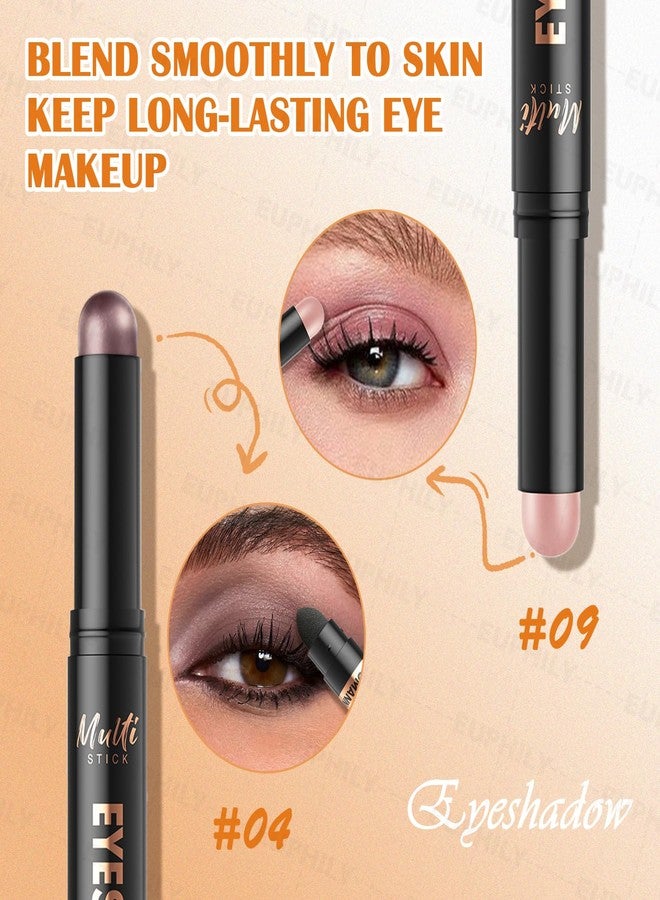 Euphily 4-color Dual-Ended Matte Eyeshadow Sticks Set, Cream Nude Desert Brown Pink Long-Lasting Lightweight Eye Shadow Pencil, Smooth Blendable Natural Eye Makeup Crayon with Built-in Blender Brush for Women - Image 3