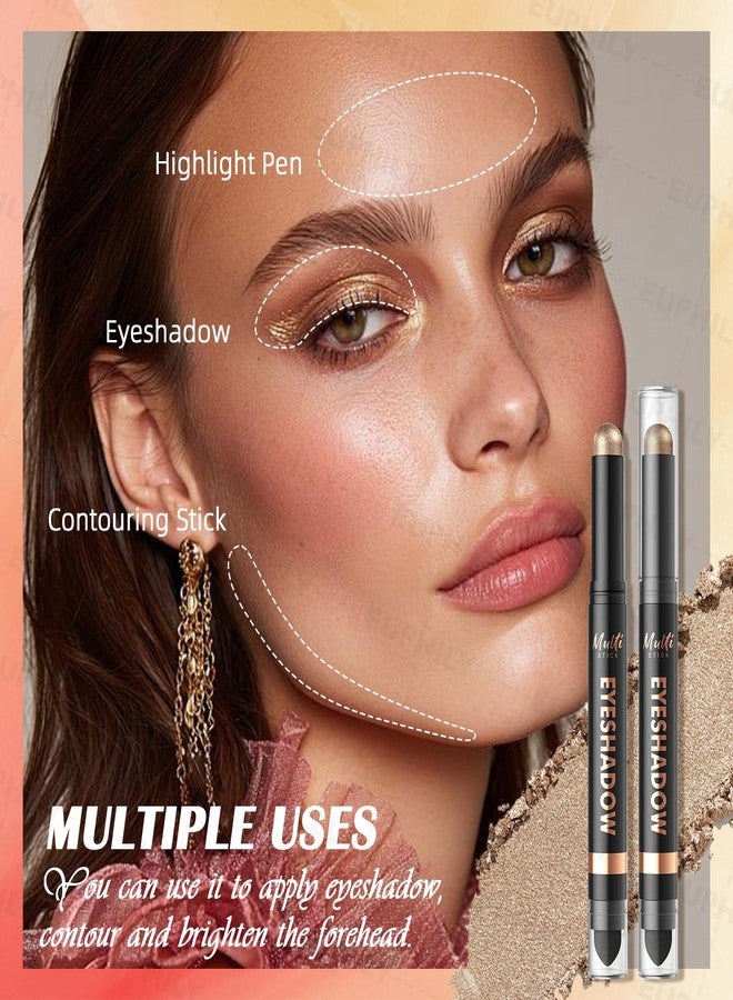 Euphily 4-color Dual-Ended Matte Eyeshadow Sticks Set, Cream Nude Desert Brown Pink Long-Lasting Lightweight Eye Shadow Pencil, Smooth Blendable Natural Eye Makeup Crayon with Built-in Blender Brush for Women - Image 4