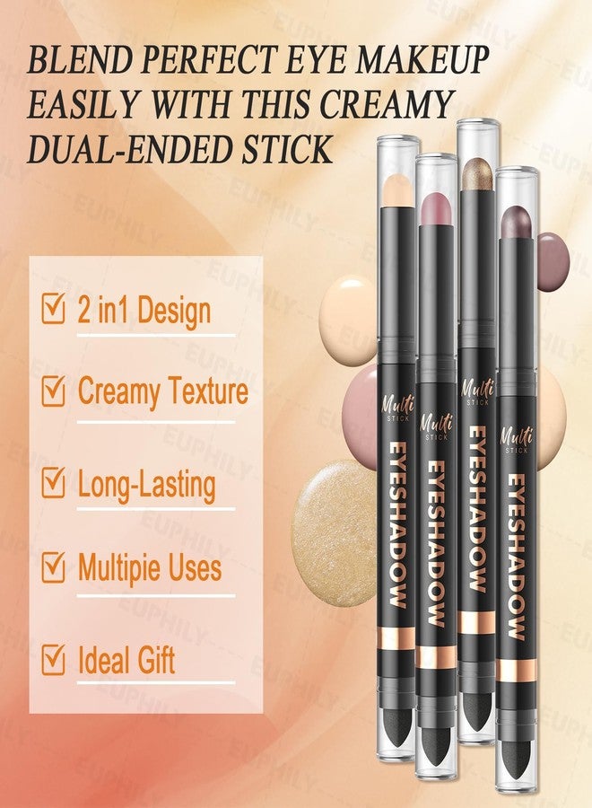 Euphily 4-color Dual-Ended Matte Eyeshadow Sticks Set, Cream Nude Desert Brown Pink Long-Lasting Lightweight Eye Shadow Pencil, Smooth Blendable Natural Eye Makeup Crayon with Built-in Blender Brush for Women - Image 5