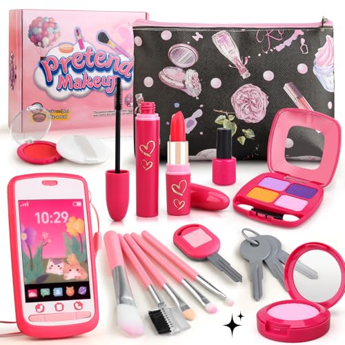 Woumserta Pretend Makeup Kit for Girls Play Makeup Set for Kids 35 Toddler Makeup Kit with Fake Makeup Set Car Key and Pretend Phone Make up Toy Fake Makeup Gifts for Little Girls Birthday Gift - Image 1