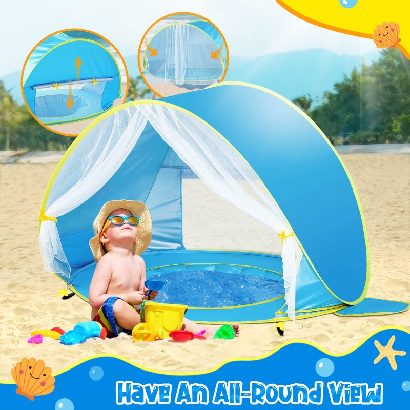 Monobeach Baby Beach Tent, Beach Canopy Sun Shelter UPF50+ UV Protection Baby Pool with Canopy, Easy Set Up Pop Up Baby Beach Shade Pool for Toddlers Outdoor Camping Pool Fun (Front Mesh Blue) - Image 5
