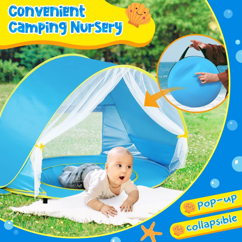 Monobeach Baby Beach Tent, Beach Canopy Sun Shelter UPF50+ UV Protection Baby Pool with Canopy, Easy Set Up Pop Up Baby Beach Shade Pool for Toddlers Outdoor Camping Pool Fun (Front Mesh Blue) - Image 4