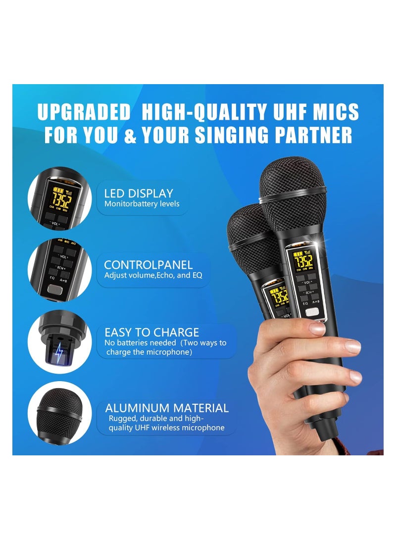 SDRD Karaoke Machine for Adults and Kids,Portable Bluetooth Speaker with 2 UHF Wireless Microphones Karaoke Speaker pa System with Colorful Gradient LED Lights for Home Parties,Wedding,Church,Picnic - Image 3