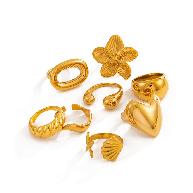 SHIXIN European and American Cross-Border Jewelry: Unique Ins Geometric Heart-Shaped Glossy Ring, Stainless Steel Simple Water-Drop Open Ring - Image 5