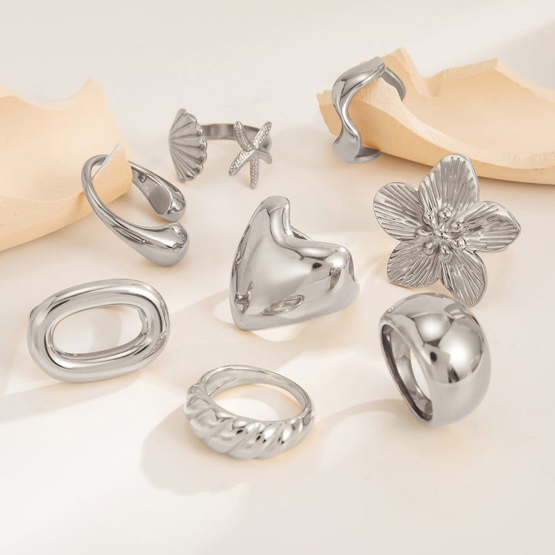 SHIXIN European and American Cross-Border Jewelry: Unique Ins Geometric Heart-Shaped Glossy Ring, Stainless Steel Simple Water-Drop Open Ring - Image 4