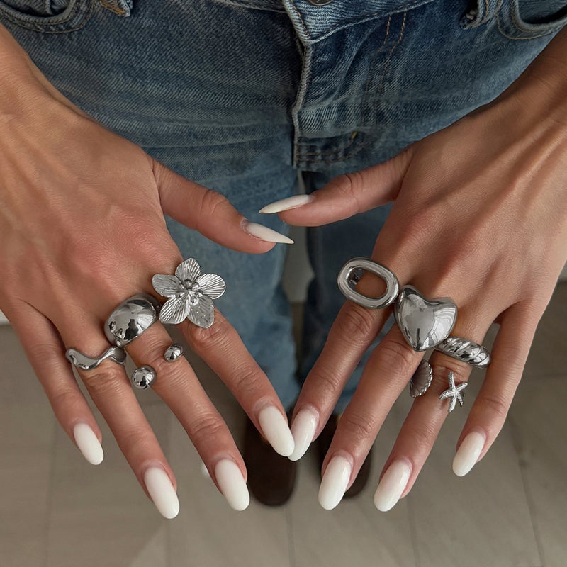 SHIXIN European and American Cross-Border Jewelry: Unique Ins Geometric Heart-Shaped Glossy Ring, Stainless Steel Simple Water-Drop Open Ring - Image 2