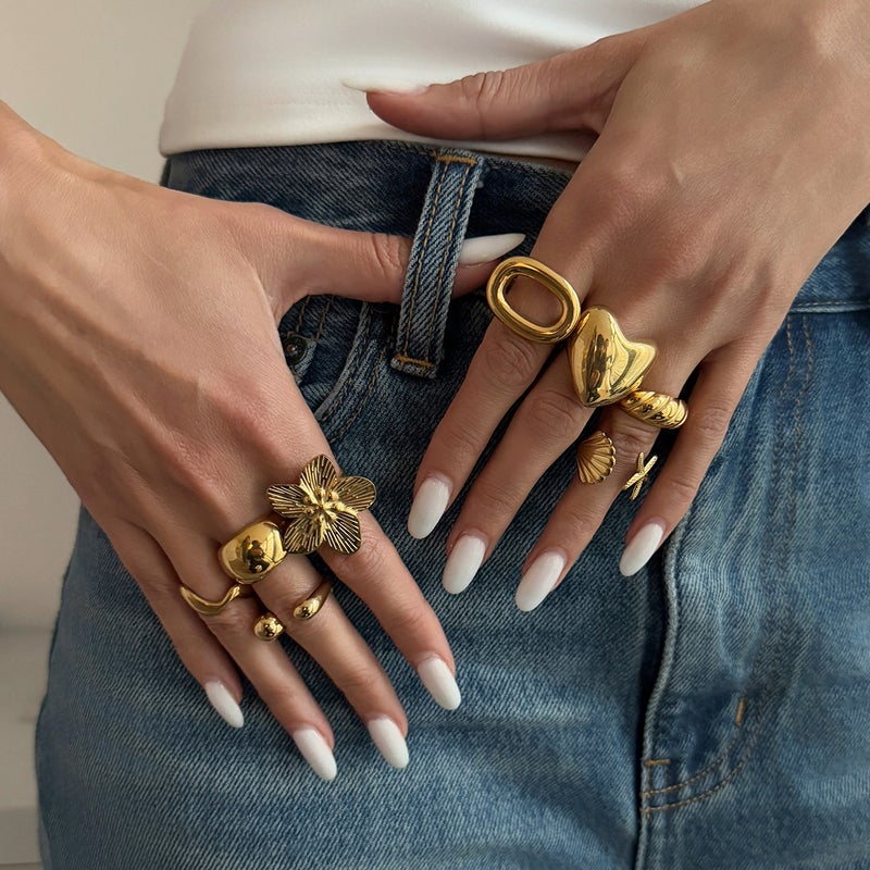 SHIXIN European and American Cross-Border Jewelry: Unique Ins Geometric Heart-Shaped Glossy Ring, Stainless Steel Simple Water-Drop Open Ring - Image 1