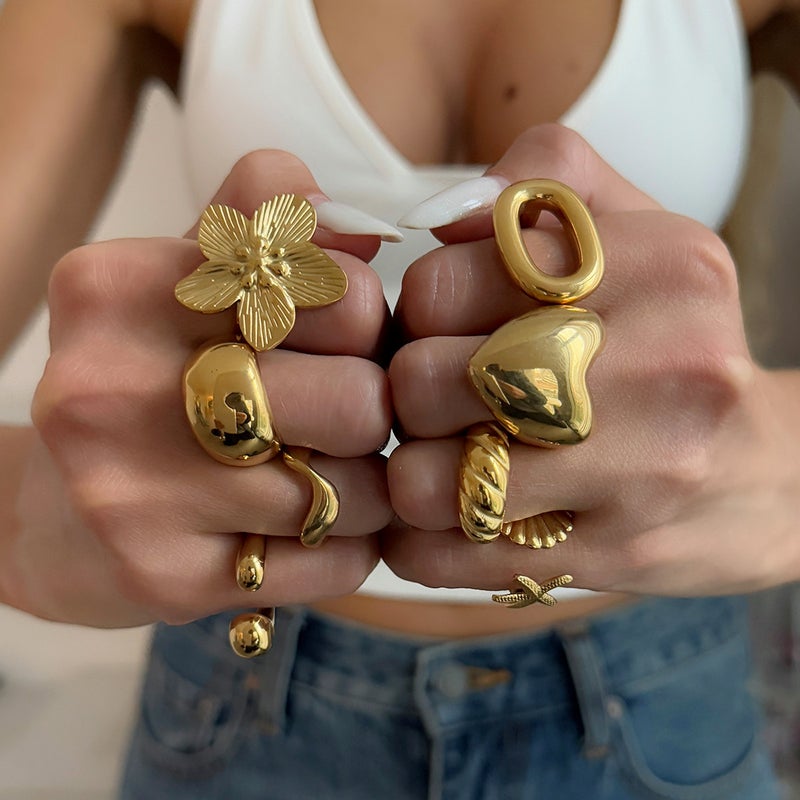 SHIXIN European and American Cross-Border Jewelry: Unique Ins Geometric Heart-Shaped Glossy Ring, Stainless Steel Simple Water-Drop Open Ring - Image 3